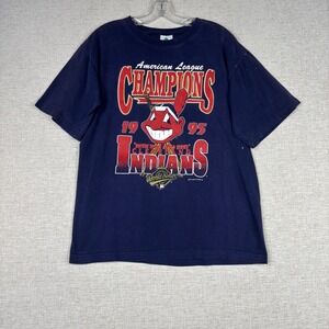 Vintage 1995 Cleveland Indians American League Champions T-Shirt Navy Large MLB